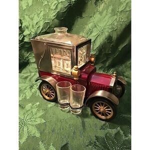 Vintage Ford Model T 1918 Liquor Decanter Music Box Shot Glasses Japan Works